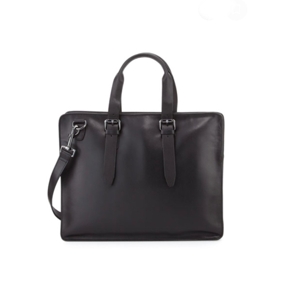 John Varvatos Black Leather Briefcase